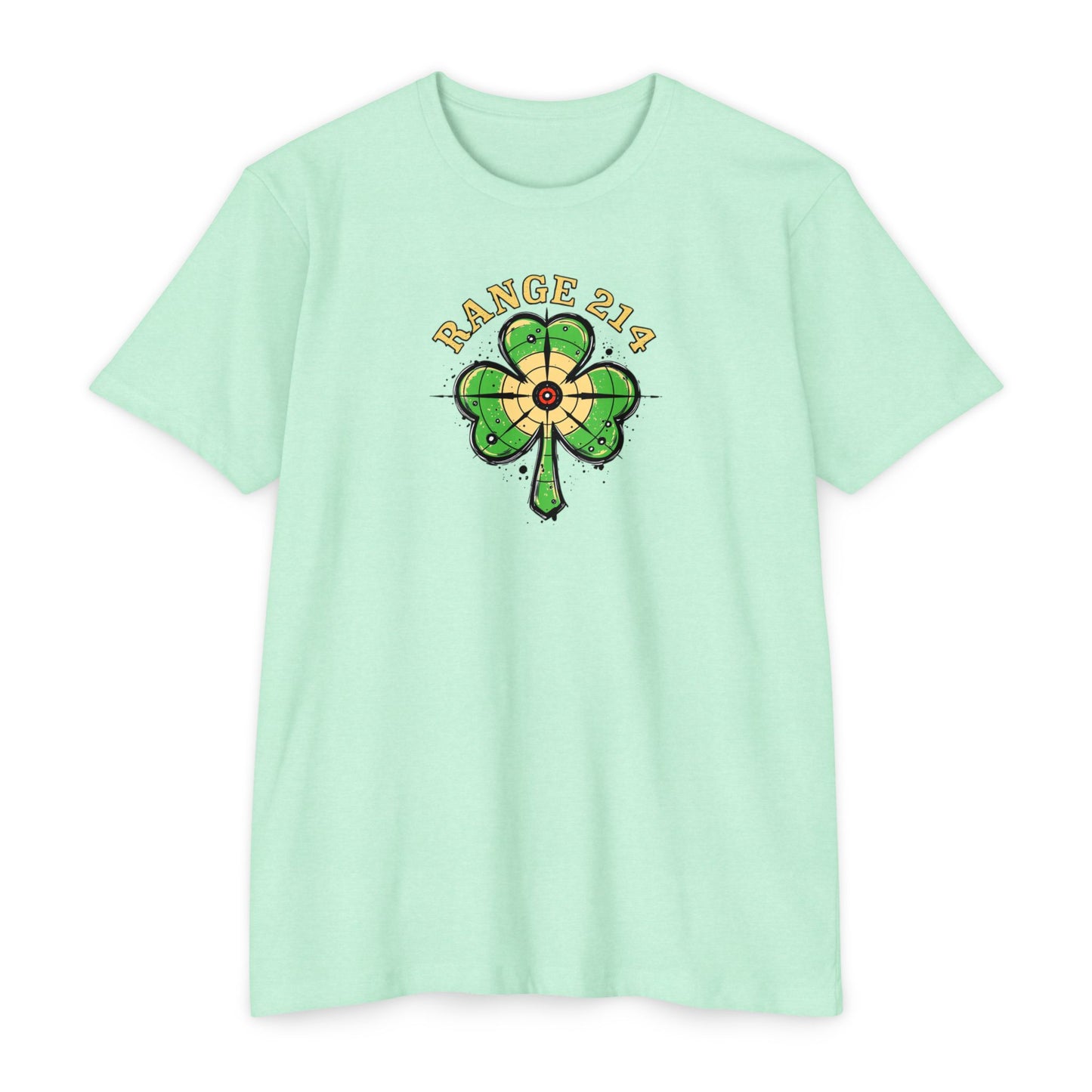 St. Patrick's Day Unisex T-shirt - Range 214 Design with Festive Leprechaun and Four-Leaf Clover