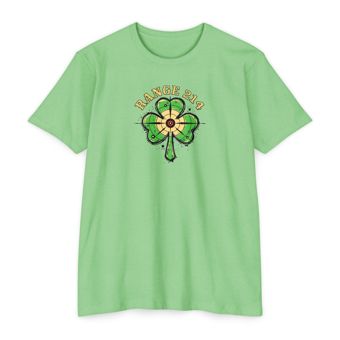 St. Patrick's Day Unisex T-shirt - Range 214 Design with Festive Leprechaun and Four-Leaf Clover