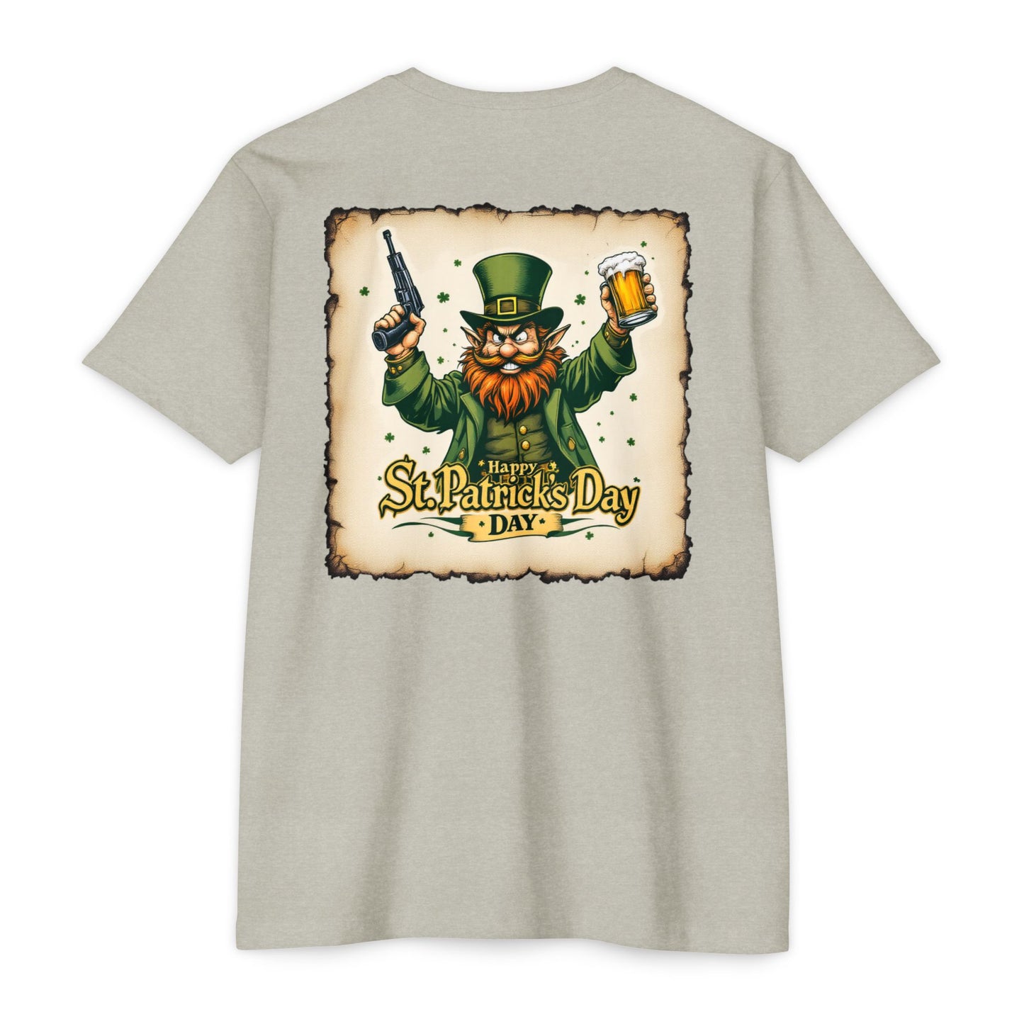 St. Patrick's Day Unisex T-shirt - Range 214 Design with Festive Leprechaun and Four-Leaf Clover