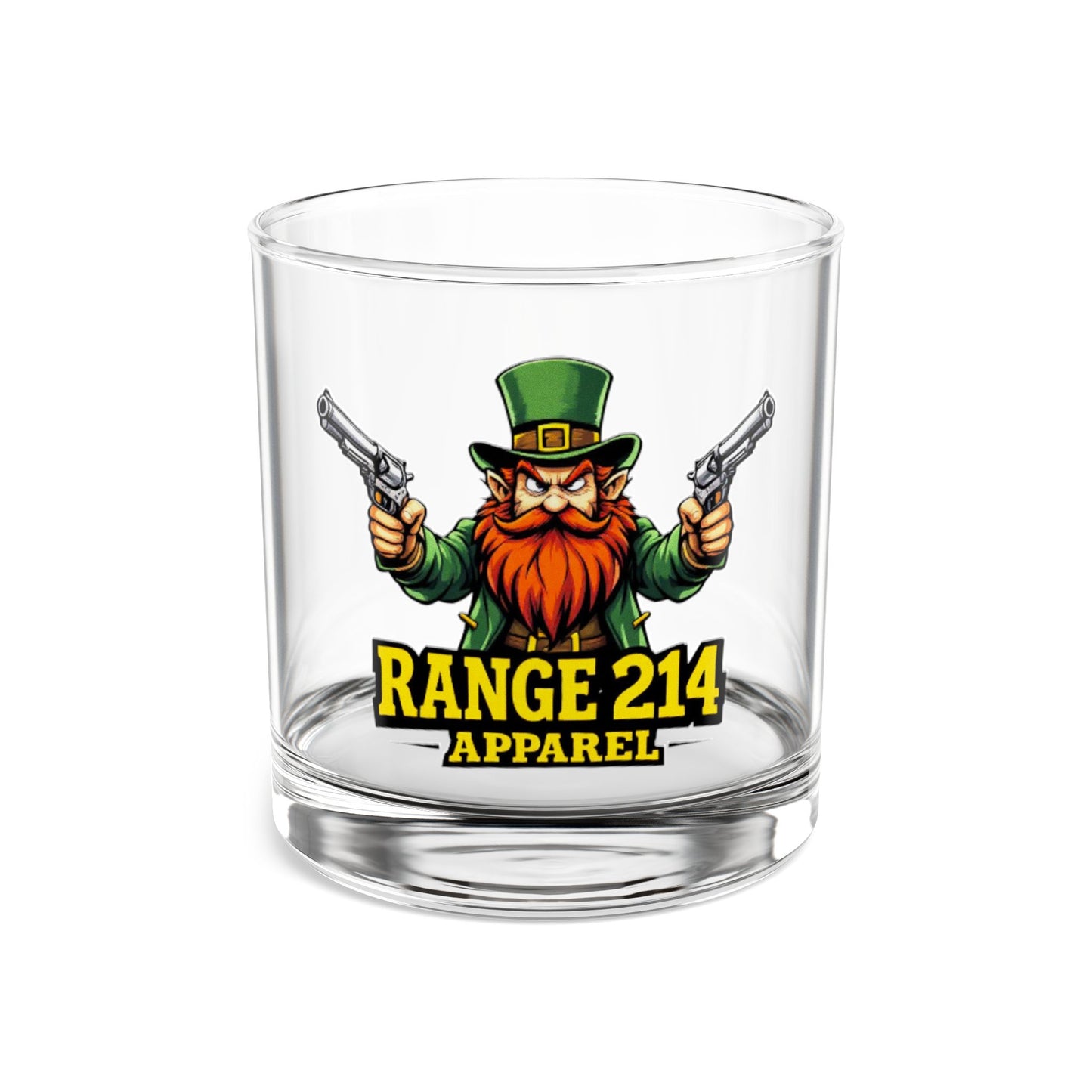 Custom 10oz Rocks Glass with Range 214 Apparel Design - Perfect for St. Patrick's Day Celebrations