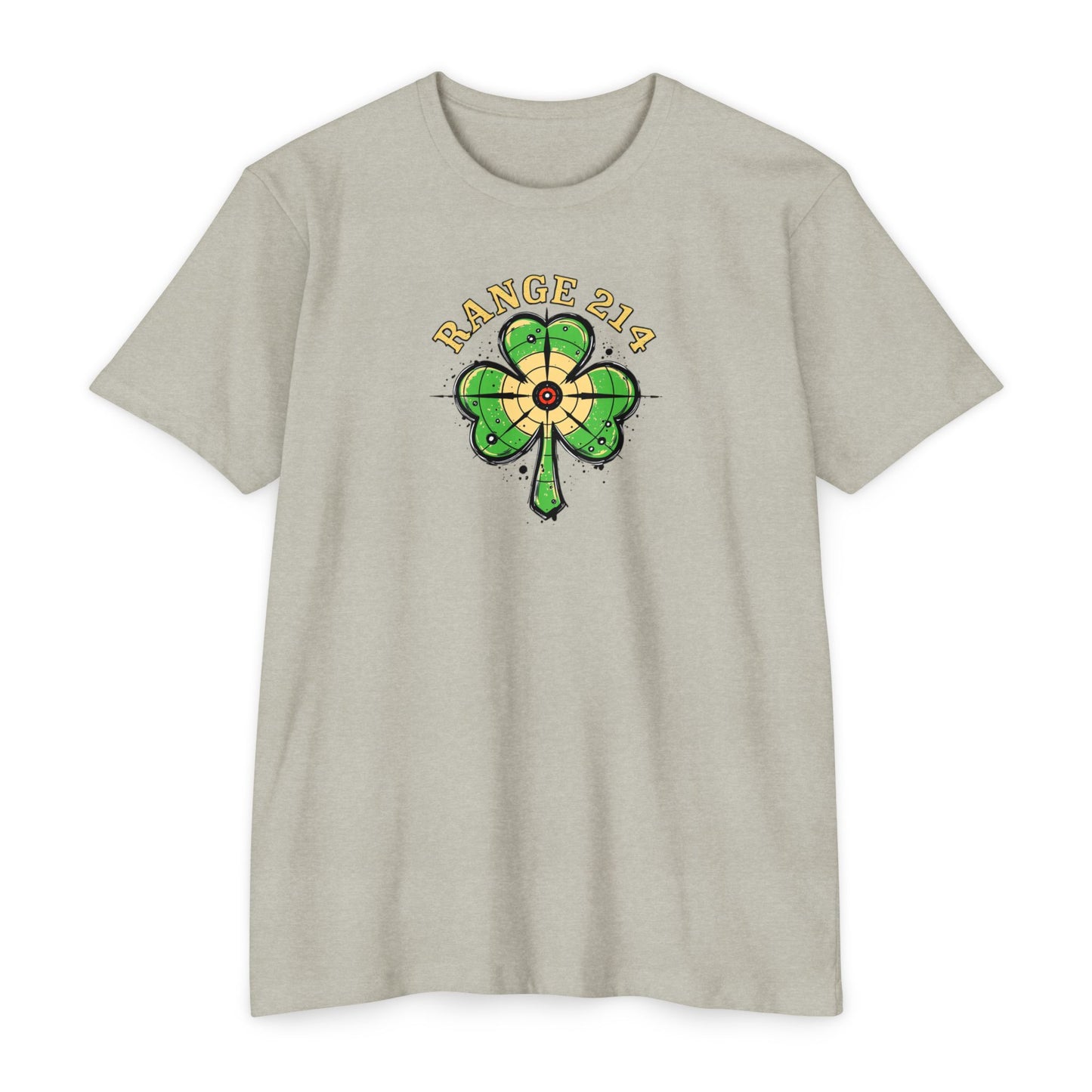 St. Patrick's Day Unisex T-shirt - Range 214 Design with Festive Leprechaun and Four-Leaf Clover